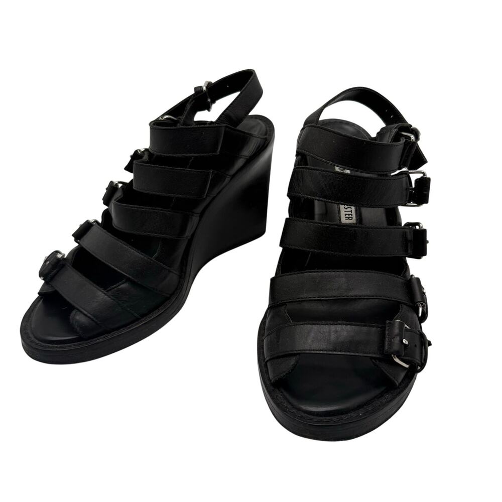 Ann Demeulemeester Gladiator Wedge Leather Sandals Black EU 37 Avant Garde
